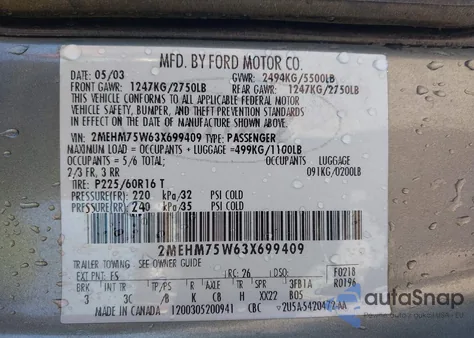 2003 Mercury Grand Marquis Ls из США, поврежденный, VIN 2MEHM75W63X699409